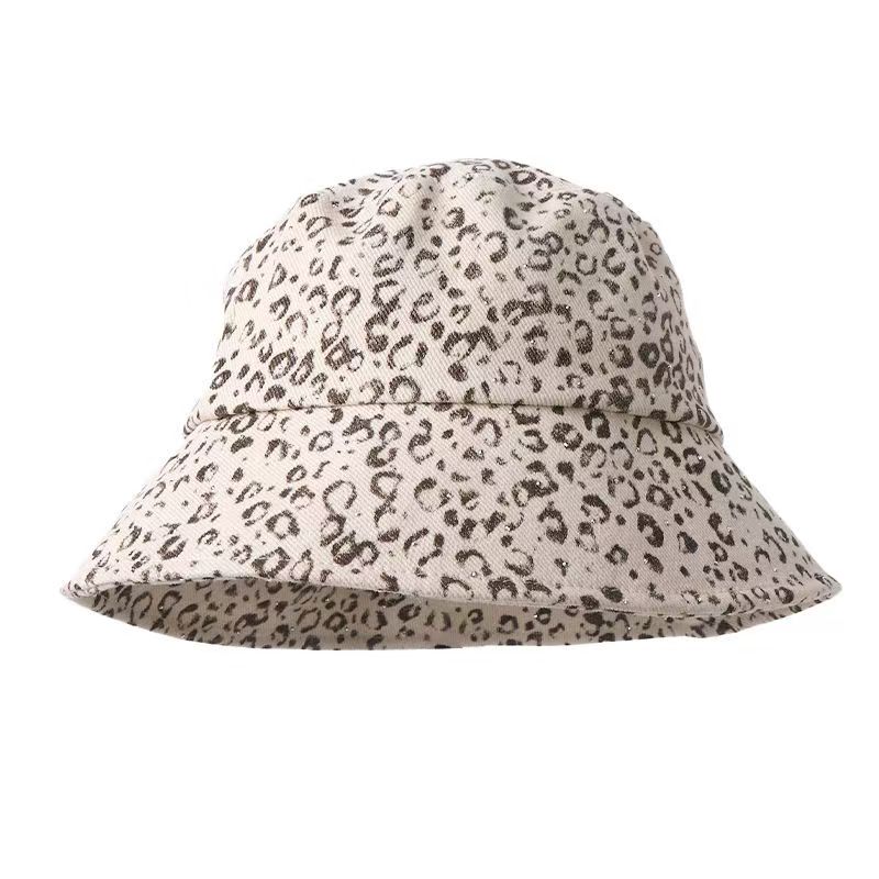 Vintage Leopard Print Digital Rhinestone Decor Bucket Hat Unisex Versatile Lightweight Shiny Sun Outdoor Travel Daily