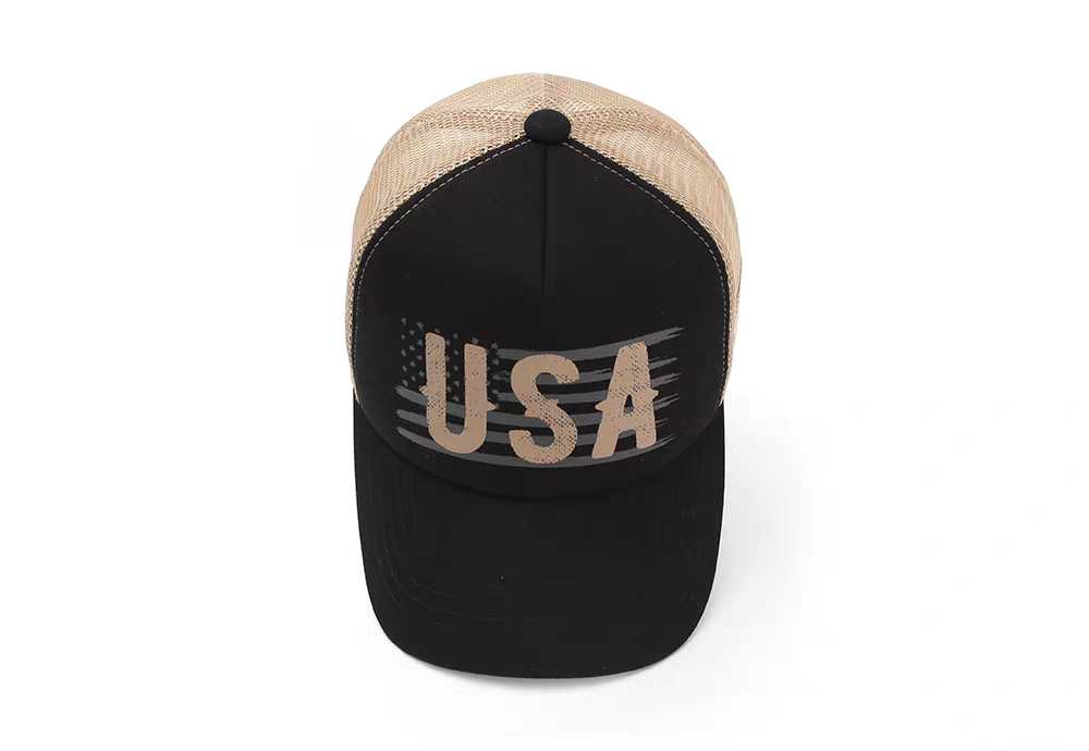 2026 New Style Vintage Sporty Black Print Twill Dobby Mesh Trucker Cap Curves Brim Unisex Adjustable Common Fabric