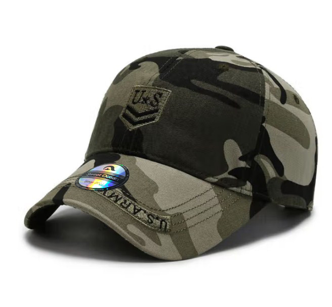 Custom 3D Embroidered Logo Baseball Cap Sporty American Style Camouflage Pattern Sublimated Printed Design Common Rubber Logo