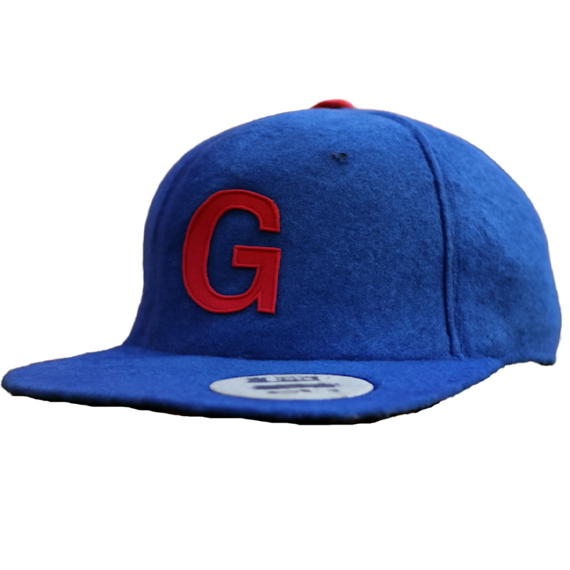 Custom Embroidered Royal Blue Wool Snapback Baseball Hat with Red Letter G