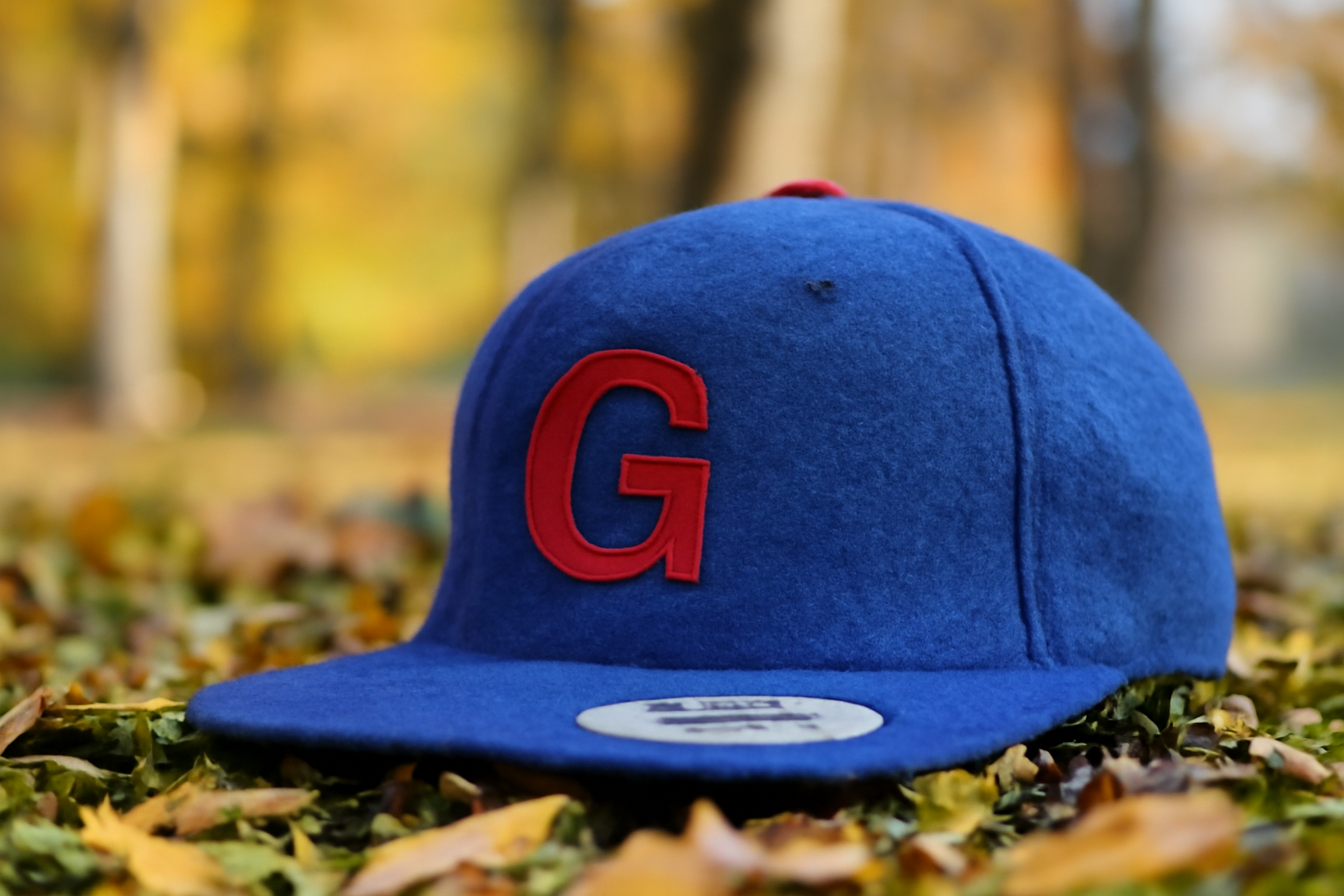 Custom Embroidered Royal Blue Wool Snapback Baseball Hat with Red Letter G