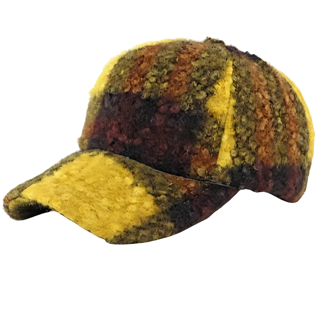 Autumn Winter New Retro Variegated Fleece Plaid Baseball Cap Unisex Casual Warm Distressed Soft Top Adjustable Puff Image Hat
