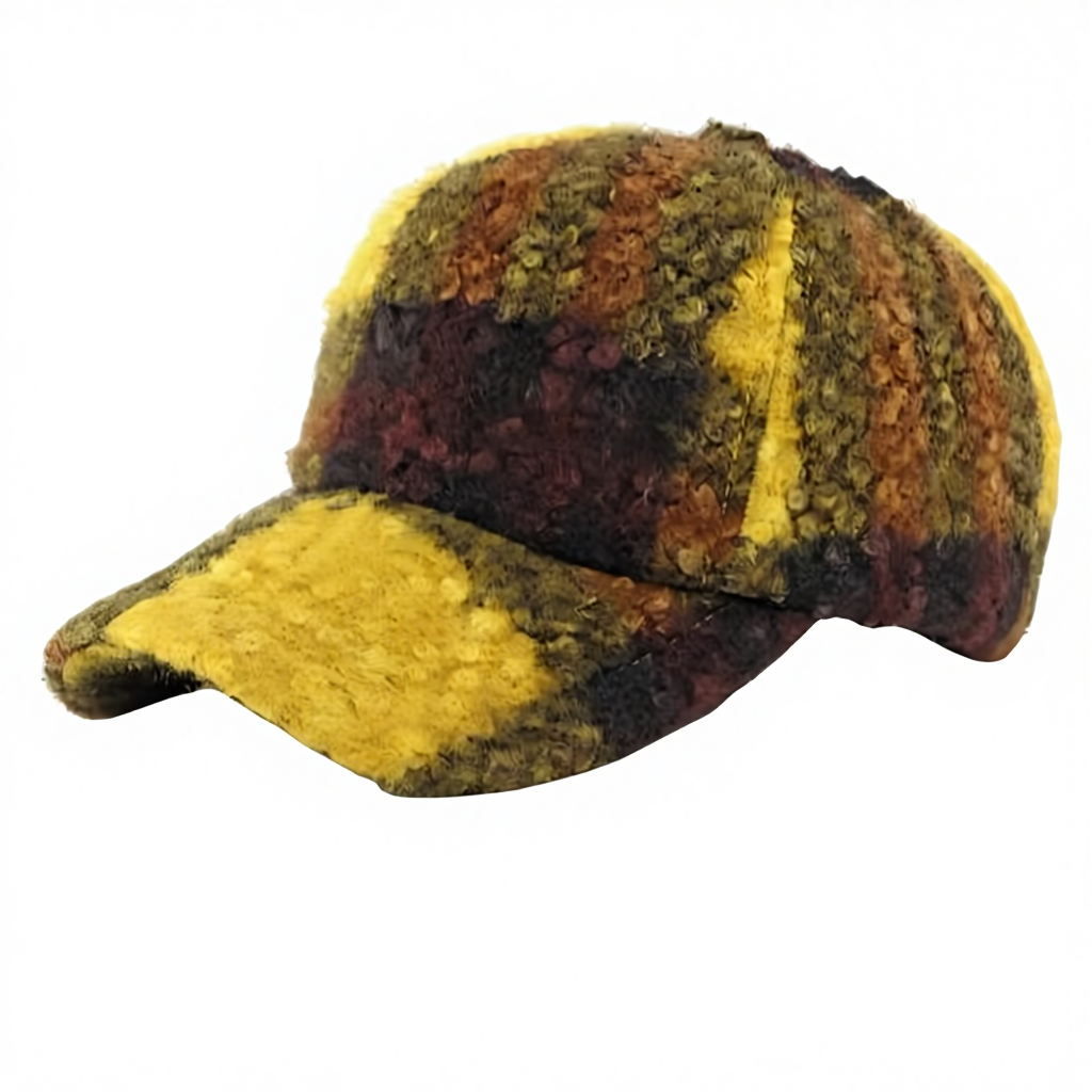 Autumn Winter New Retro Variegated Fleece Plaid Baseball Cap Unisex Casual Warm Distressed Soft Top Adjustable Puff Image Hat