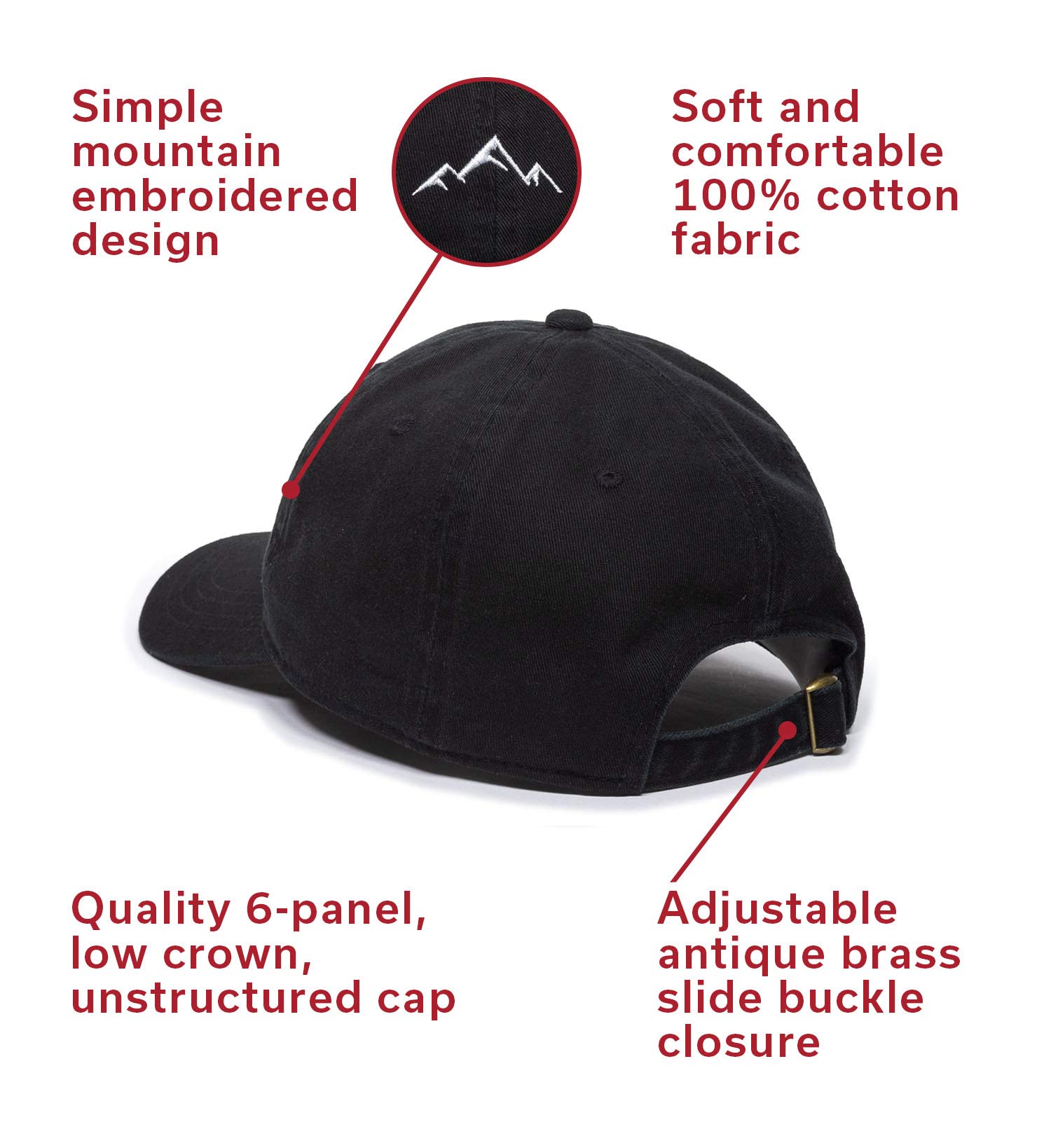 Customized Unstructured Soft Cotton Baseball Cap with Mountain Embroidery Exercise Cap