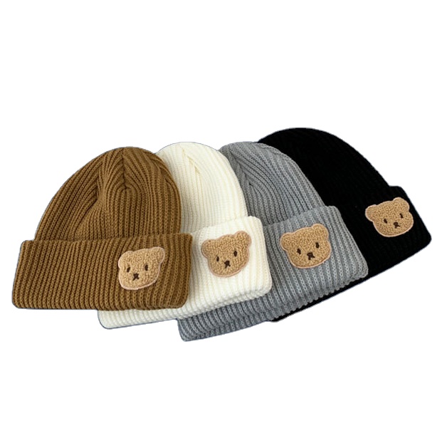Custom Wool Knitted Beanie Hat with Multi-Color Winter Embroidery Cute Little Bear Logo Newly Designed Beanies