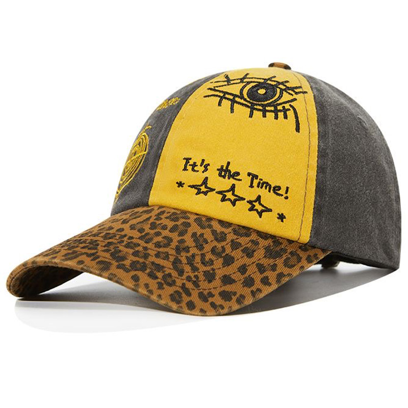 Vintage Leopard Print Baseball Cap Unisex Color Block Eye Embroidery Dad Hat Adjustable Hip Hop Cap for Men Women Outdoor
