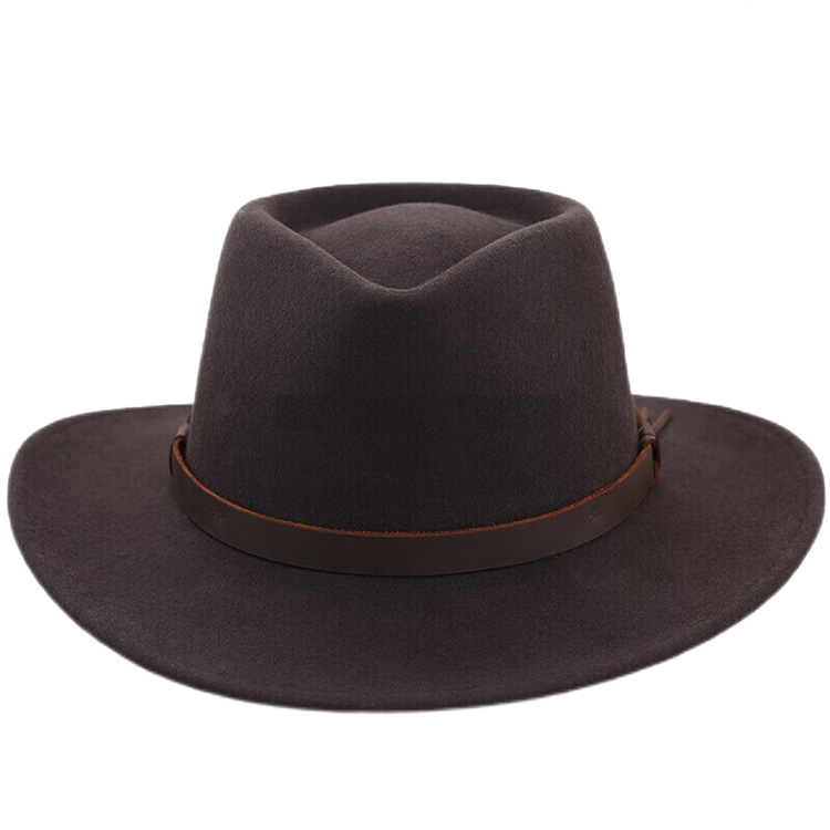 Custom Wide Brim Solid Fedora Felt Hats for Men Fedora Panama Hats With Leather Strap