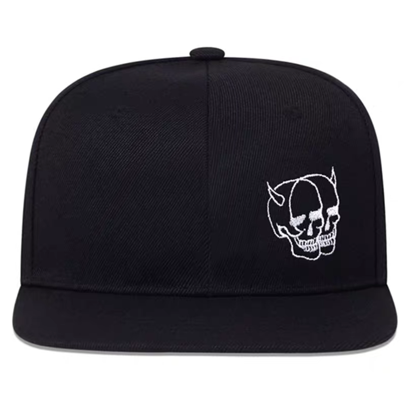 Dark Style 3D Double Skull Embroidery Flat Brim Baseball Cap Edgy Streetwear Fashion Unisex Hip-Hop Hat
