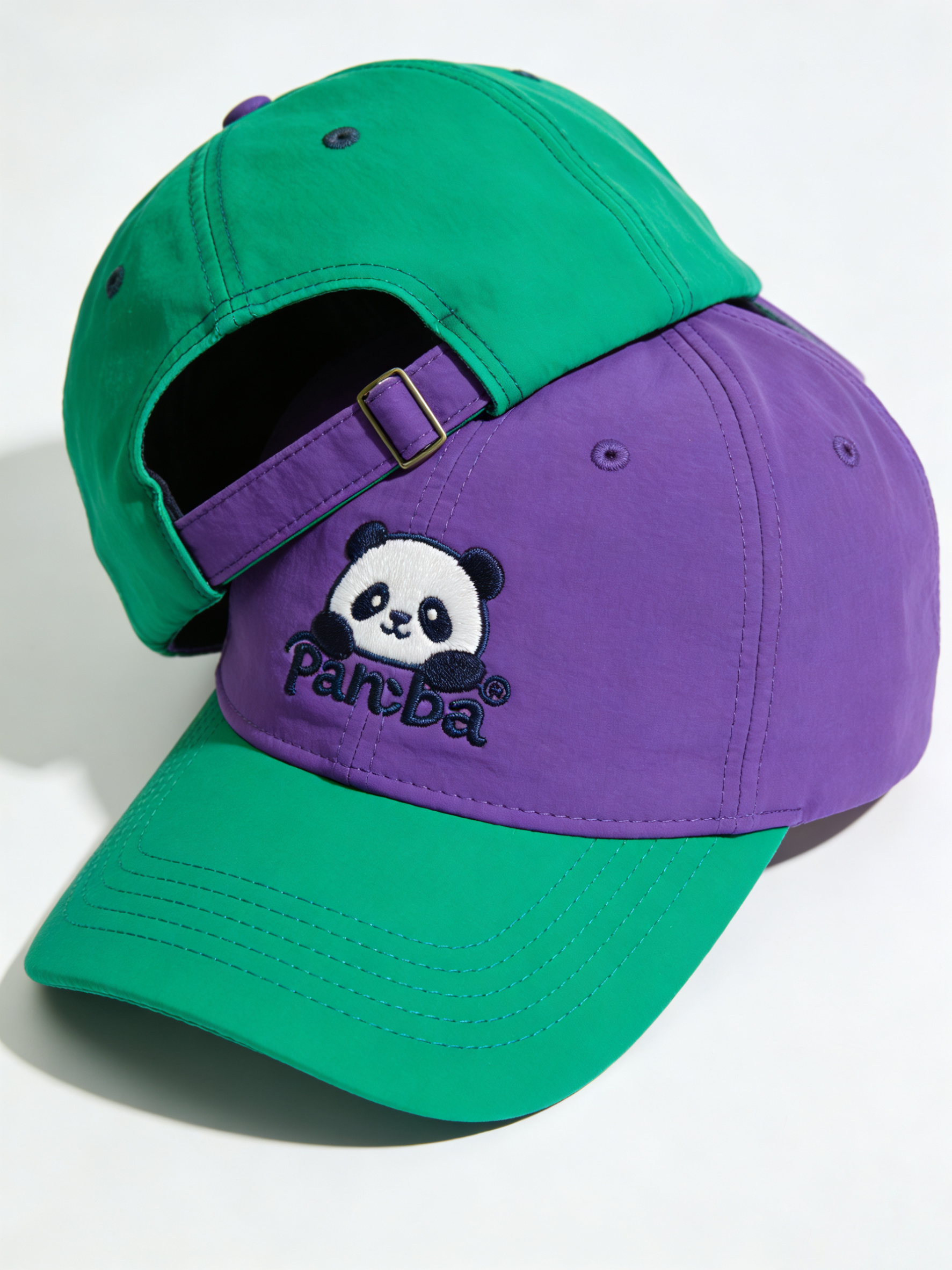 Women's Cute Little Panda Embroidered Gray Adjustable Cotton Denim Baseball Cap