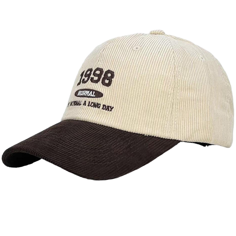 New Style Corduroy Color-Blocked Common Puff 1998 Retro Baseball Cap Unique Letter Decor Unisex for Daily Leisure Street Outfits