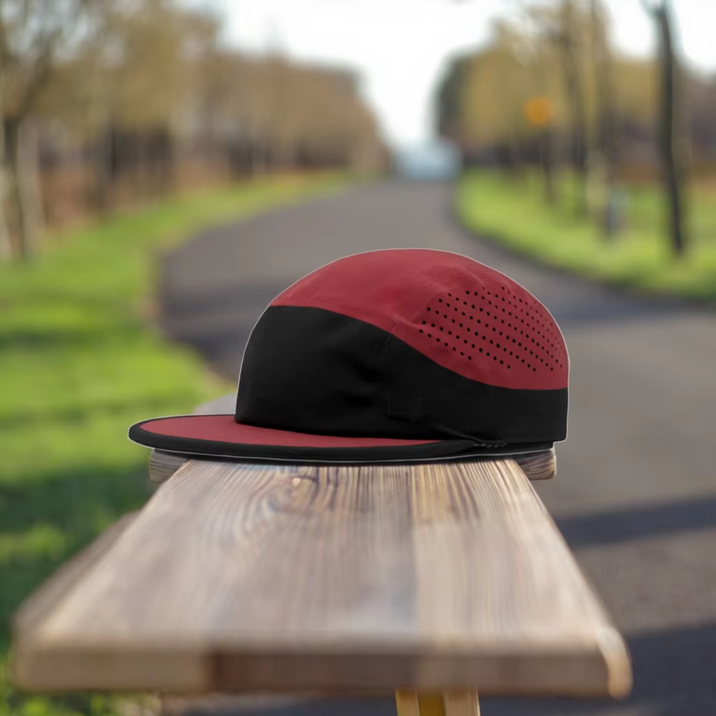 Custom Sporty Style Flat Brim Snap Back Hat 100% Polyester Quick Dry Laser Cut Hole Fashionable Outdoor Travel Cap