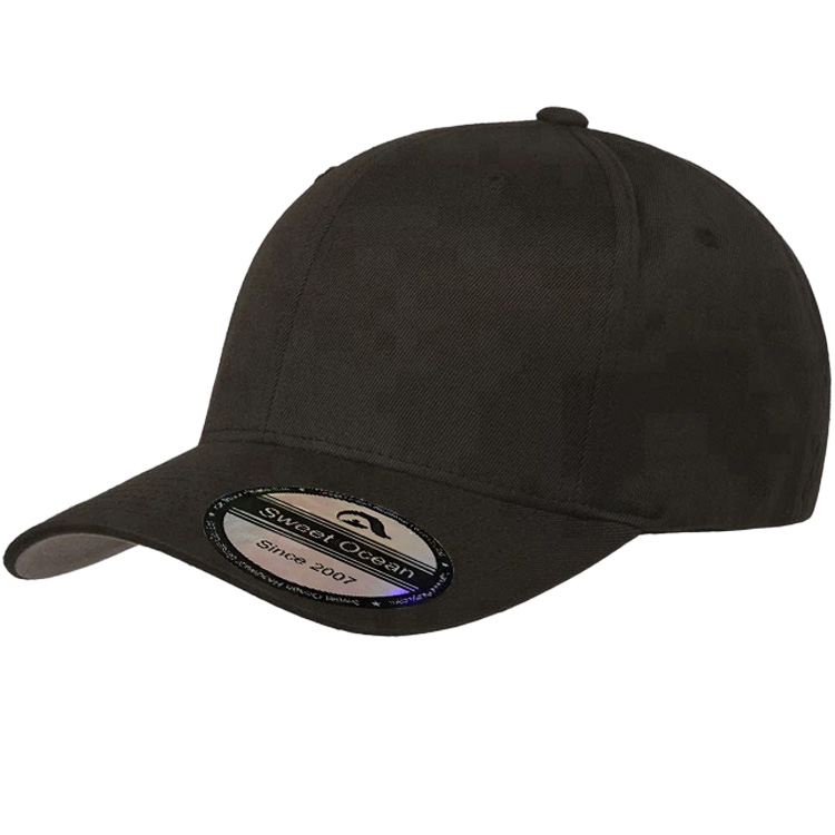 Stylish American Sporty Design 6-Panel Twill Cotton Baseball Cap High Quality Custom Black Solid Oxford Curved Bows Fashionable