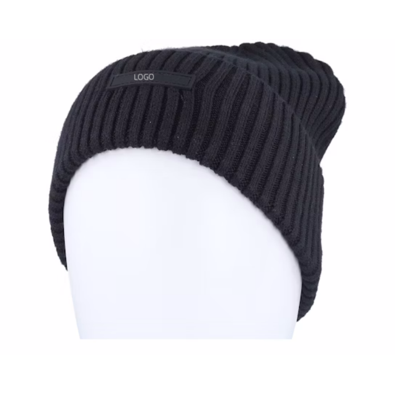 Comfortable Daily Wear Classic Cotton Black Rib Beanie Hats With Custom Logo Warm Winter Hats for Men Women Unisex Knit Cuff Cap