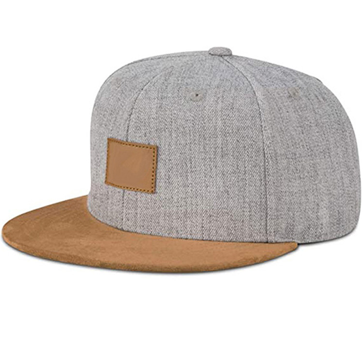 Customized Snapback Hat Outdoor Suede Cap Leather Patch Snapback Hat With Flat Brim