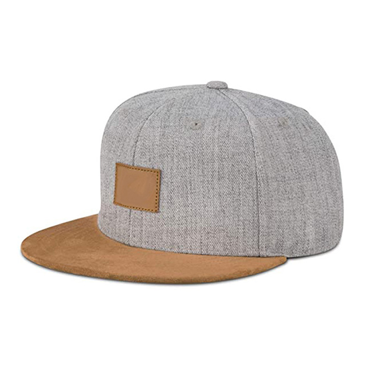 Customized Snapback Hat Outdoor Suede Cap Leather Patch Snapback Hat With Flat Brim