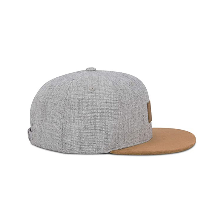Customized Snapback Hat Outdoor Suede Cap Leather Patch Snapback Hat With Flat Brim