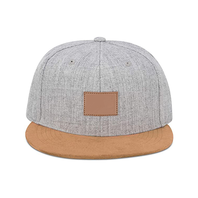 Customized Snapback Hat Outdoor Suede Cap Leather Patch Snapback Hat With Flat Brim