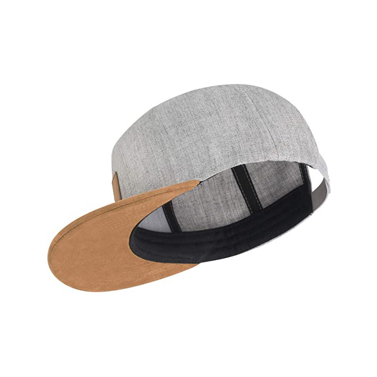 Customized Snapback Hat Outdoor Suede Cap Leather Patch Snapback Hat With Flat Brim