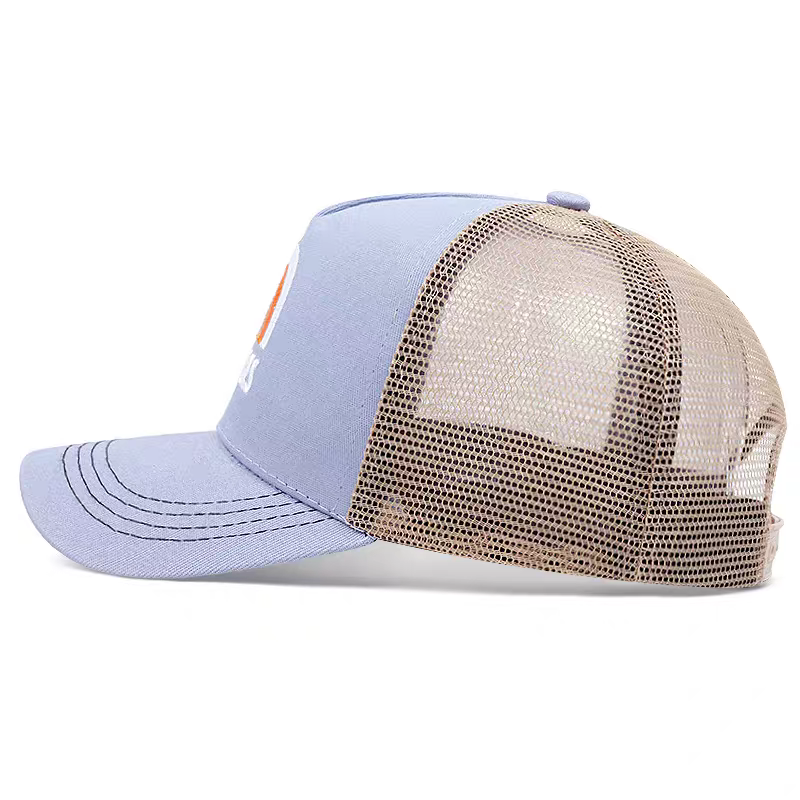 Flat Embroidery Mesh Trucker Cap Summer Breathable Sun Protection Retro Fashion Sports Outdoor Casual