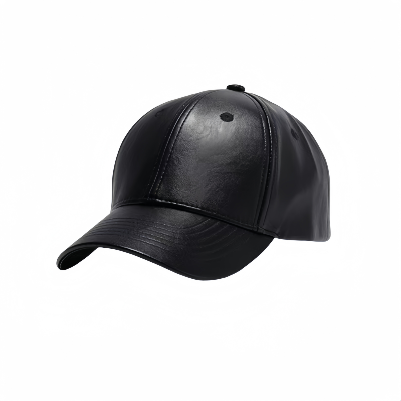 Black Custom PU Leather Baseball Cap Adjustable Stylish Hat for Men Women Fashionable Outdoor Use