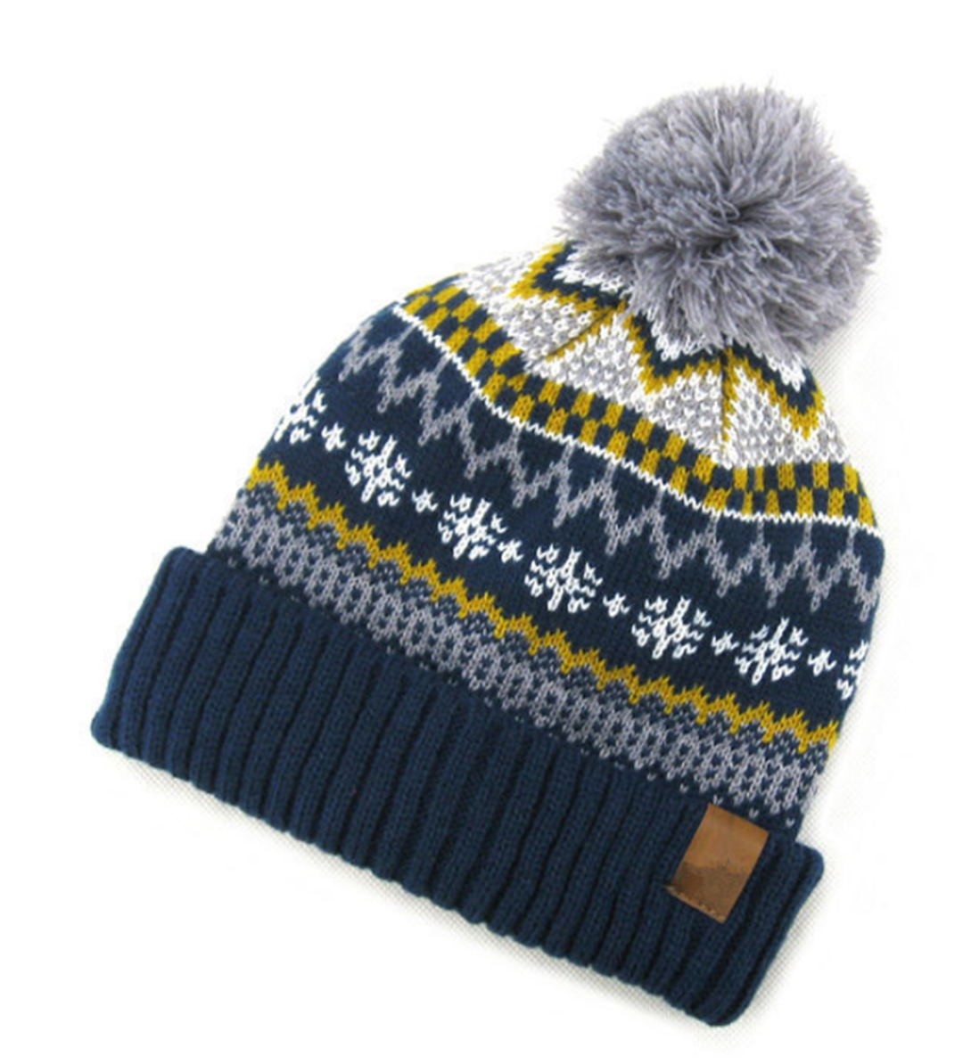 Classic Pattern Design Stretchy Knit Pom Beanie Winter Hats Soft Warm for Men Women Lightweight Stylish Unisex Cuffed Beanies