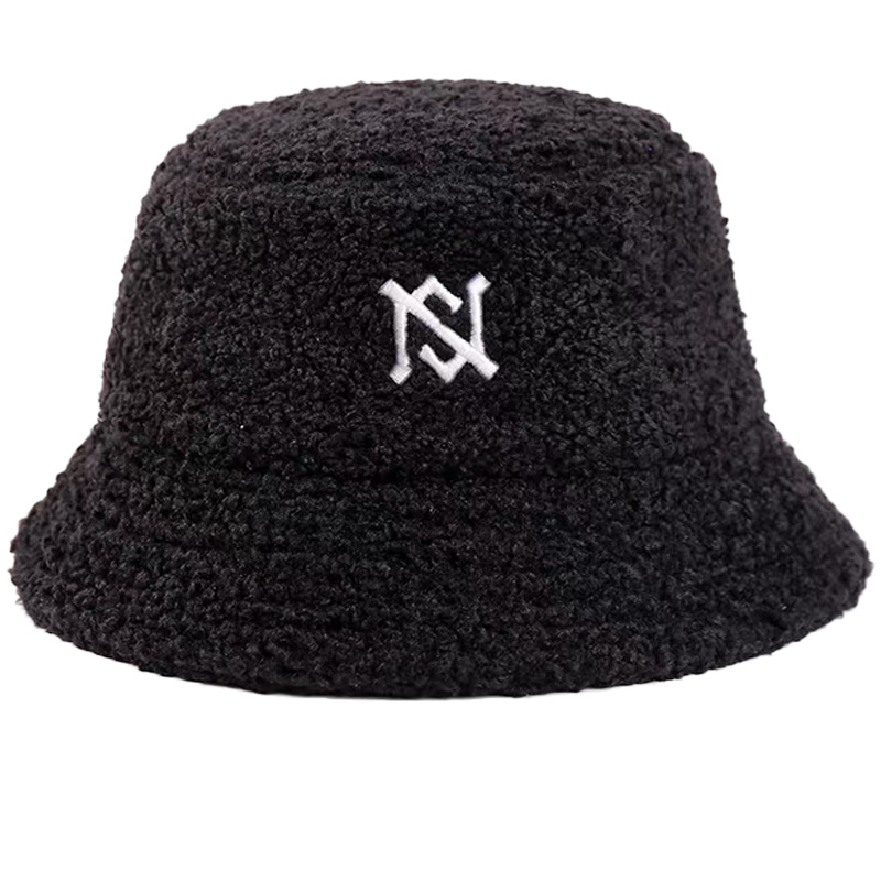 American Trend Sherpa Fleece Velour Fabric Polyester Adjustable Winter Warm Windproof Face Slimming Casual Embroidery Bucket Hat