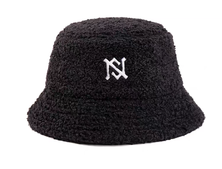 American Trend Sherpa Fleece Velour Fabric Polyester Adjustable Winter Warm Windproof Face Slimming Casual Embroidery Bucket Hat