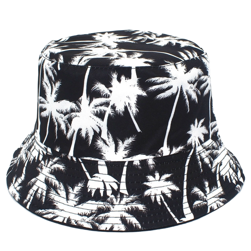 Wholesale Custom Designer Logo Sublimation Printing Wide Brim Bucket Hats for Adults with Leaf Pattern