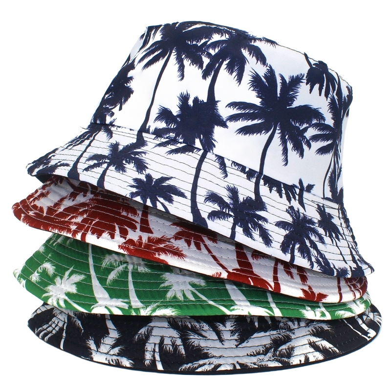 Wholesale Custom Designer Logo Sublimation Printing Wide Brim Bucket Hats for Adults with Leaf Pattern