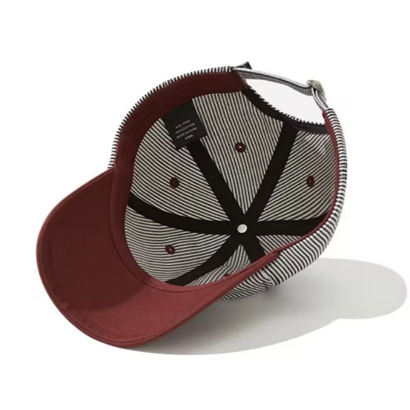 2026 Spring New Arrival High-Quality 6-Panel Baseball Cap with Embroidered Letter Logo Black and White Stripes Adjustable Size