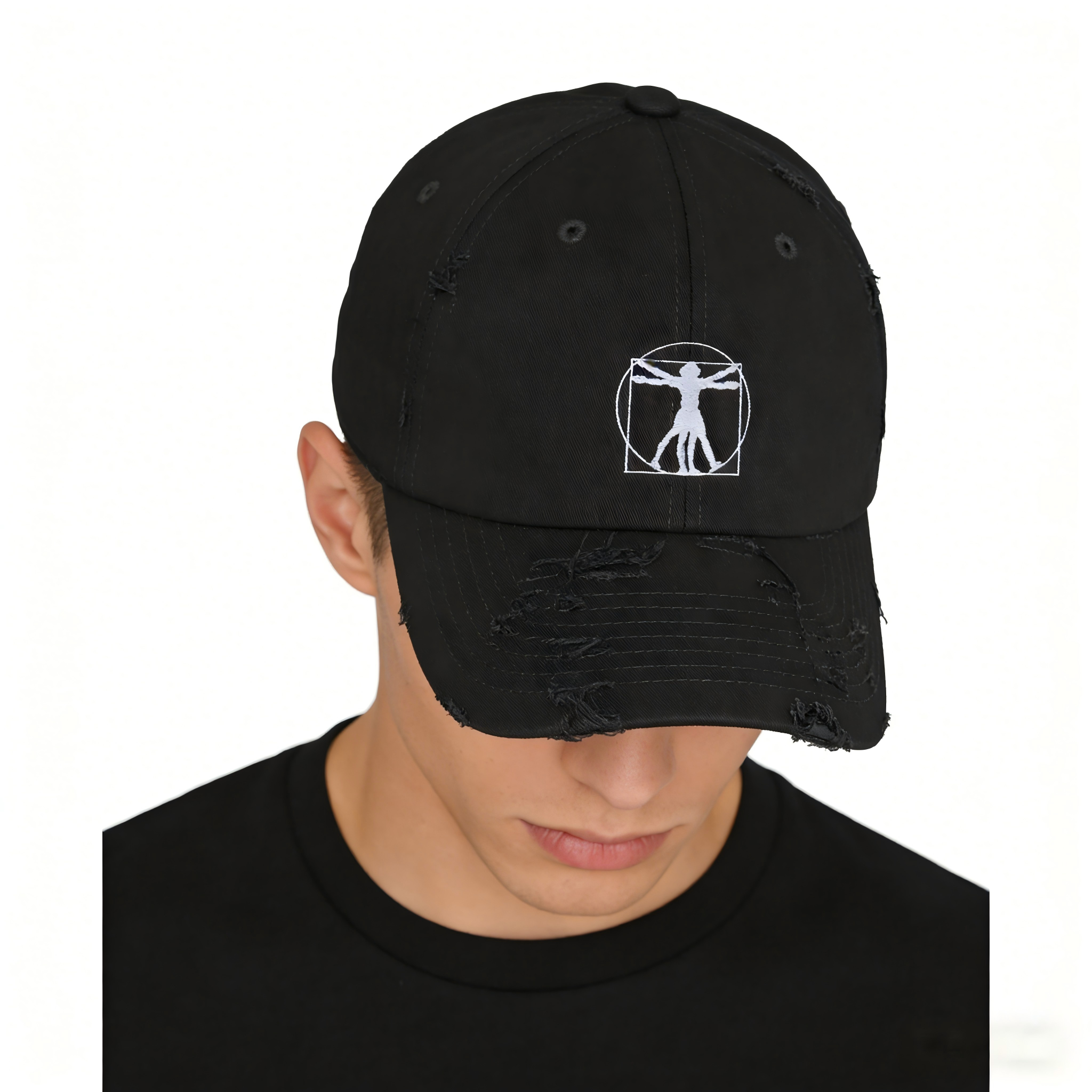 2026 Hot Selling Distressed Black Embroidered Logo Dad Hat Vintage Wash Cotton Adjustable Cap for Unisex Streetwear Fashion Cap