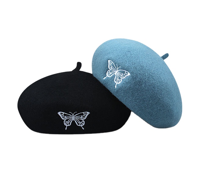 Women's Custom Embroidered Butterfly Logo Beret Hat Wholesale Winter Velvet Cap Casual Pattern for Outdoor Use