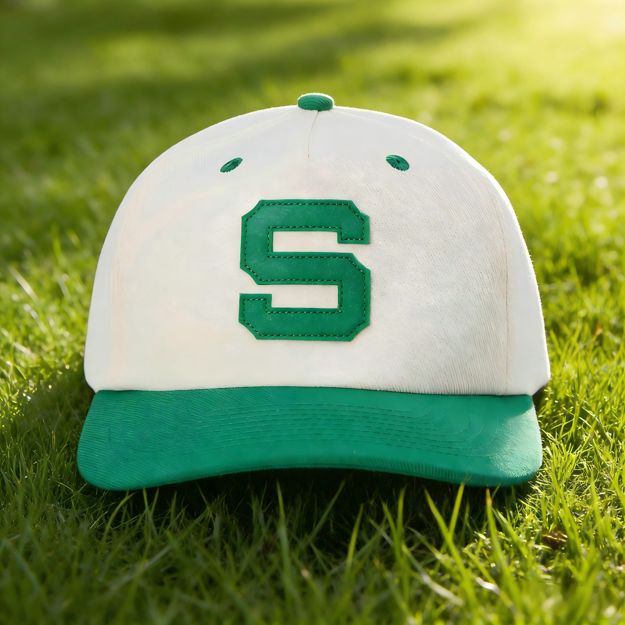 5 Panel Baseball Cap Cream Green Applique Hat Streetwear Adjustable Cotton Cap for Unisex Fashion Casual Outdoor Sports Headwear