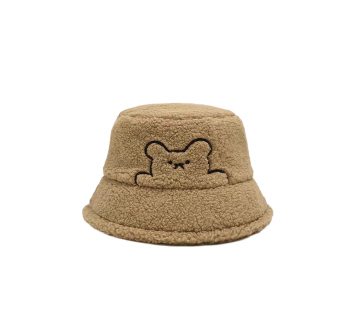 Autumn Winter Terry Fleece Teddy Bear Embroidery Bucket Hat Cute Casual Unisex Warm Outdoor Travel Hat