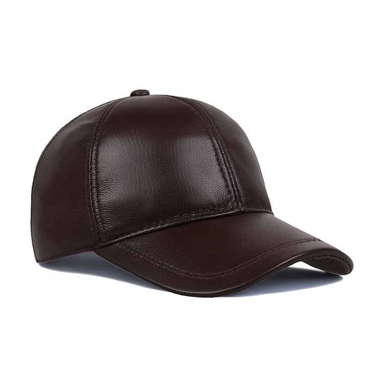 Custom Fashionable 6-Panel Genuine Brown Leather Baseball Cap for Men High Quality Oxford Fabric Puff Printing Common Features