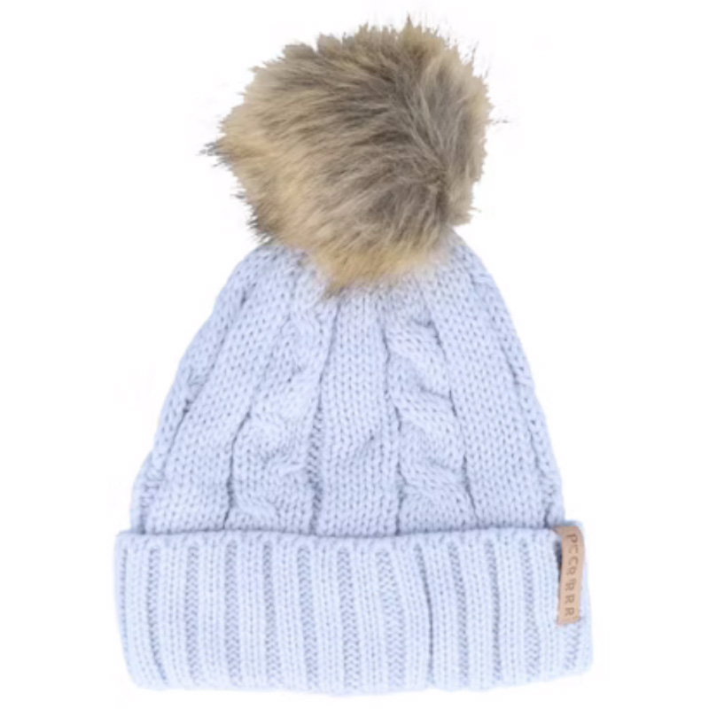 Customizable White Knitted Beanies for Adults Winter Warm Cuff Hats with Pom Logo Embroidered for Beach Scenes