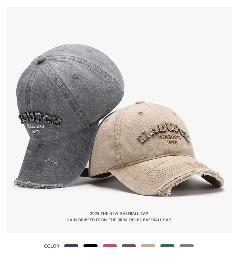 Spring New Style Letter Wash Denim Patch Embroidered Men's Baseball Cap Breathable and Retro Outdoor Dad Hat