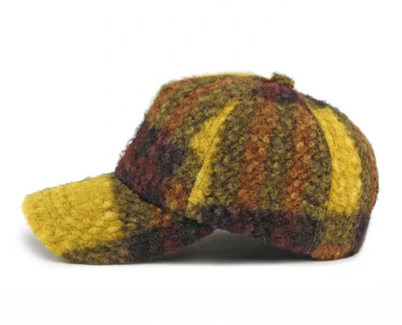 Autumn Winter New Retro Variegated Fleece Plaid Baseball Cap Unisex Casual Warm Distressed Soft Top Adjustable Puff Image Hat