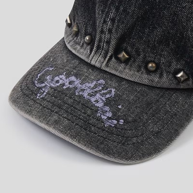 2025 New Four Seasons Ready Washable Logo-Printed Twill Common Vintage Fashion 6-Panel Adjustable Studded Hat