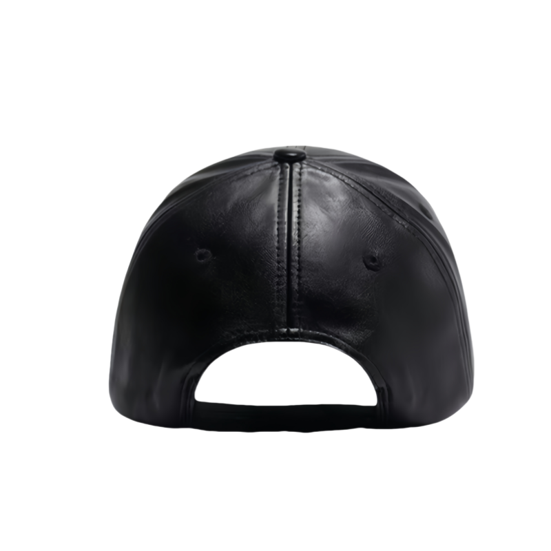 Black Custom PU Leather Baseball Cap Adjustable Stylish Hat for Men Women Fashionable Outdoor Use