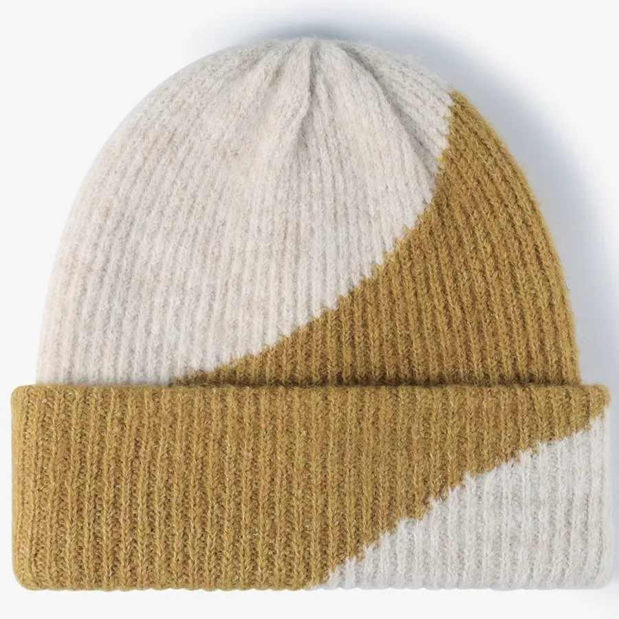 Custom Embossed logo Warm Wool Cuffed Skull Cap Beanie Thick Knit Leather Patch Beanies Hat