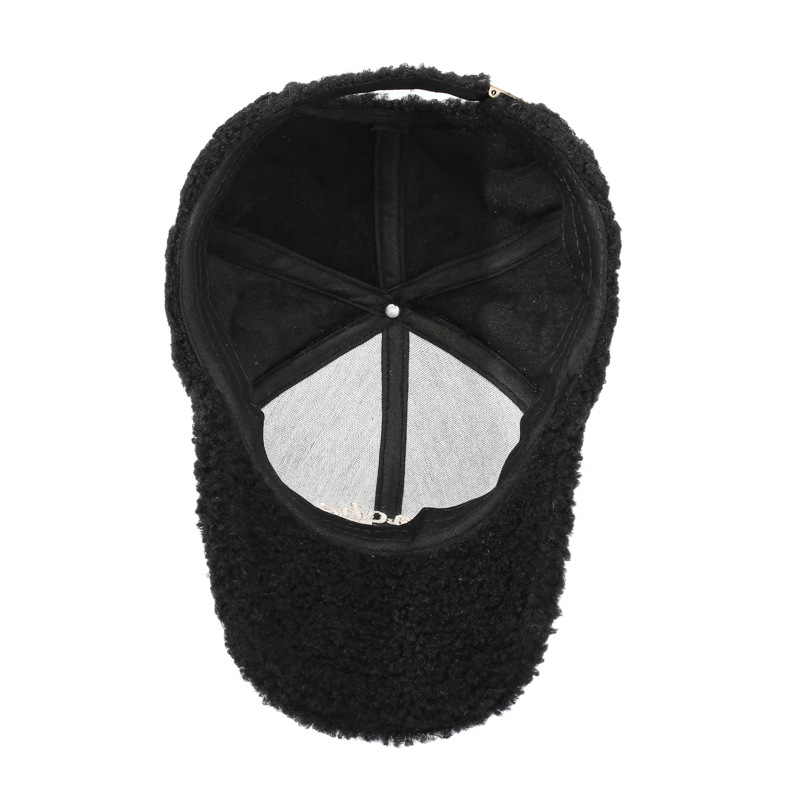 Women's Sherpa Fleece 6-Panel Adjustable Baseball Cap Embroidered Letter Design Winter Outdoor Fashion Hat for Casual Travel Use