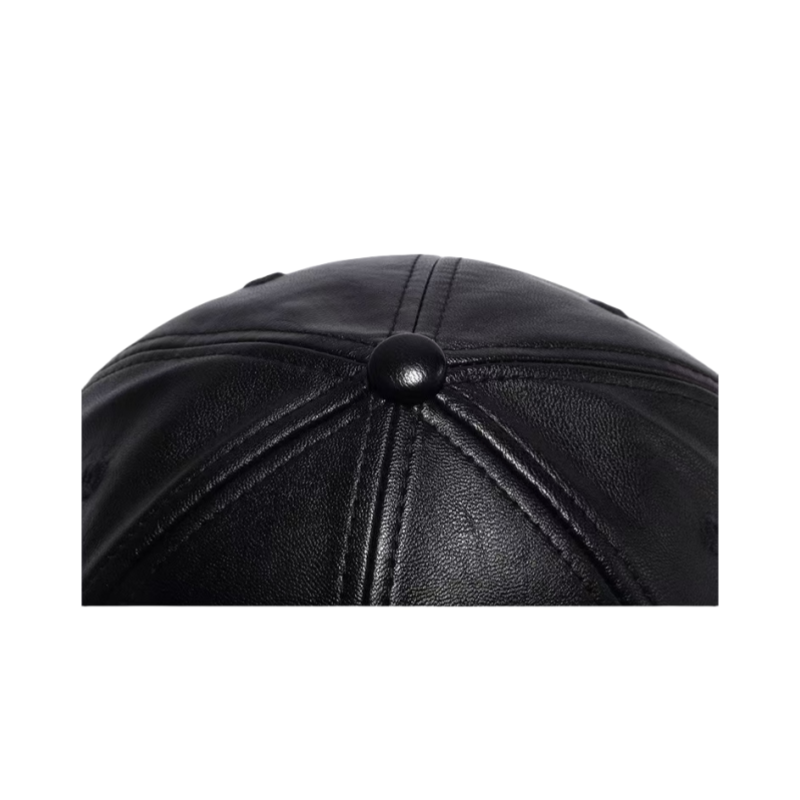 Black Custom PU Leather Baseball Cap Adjustable Stylish Hat for Men Women Fashionable Outdoor Use