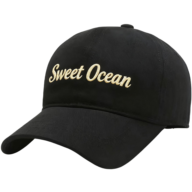 Custom 6 Panel Black Baseball Cap Sporty Style with 3D Embroidered Letter Pattern OEM Fabric Common Feature