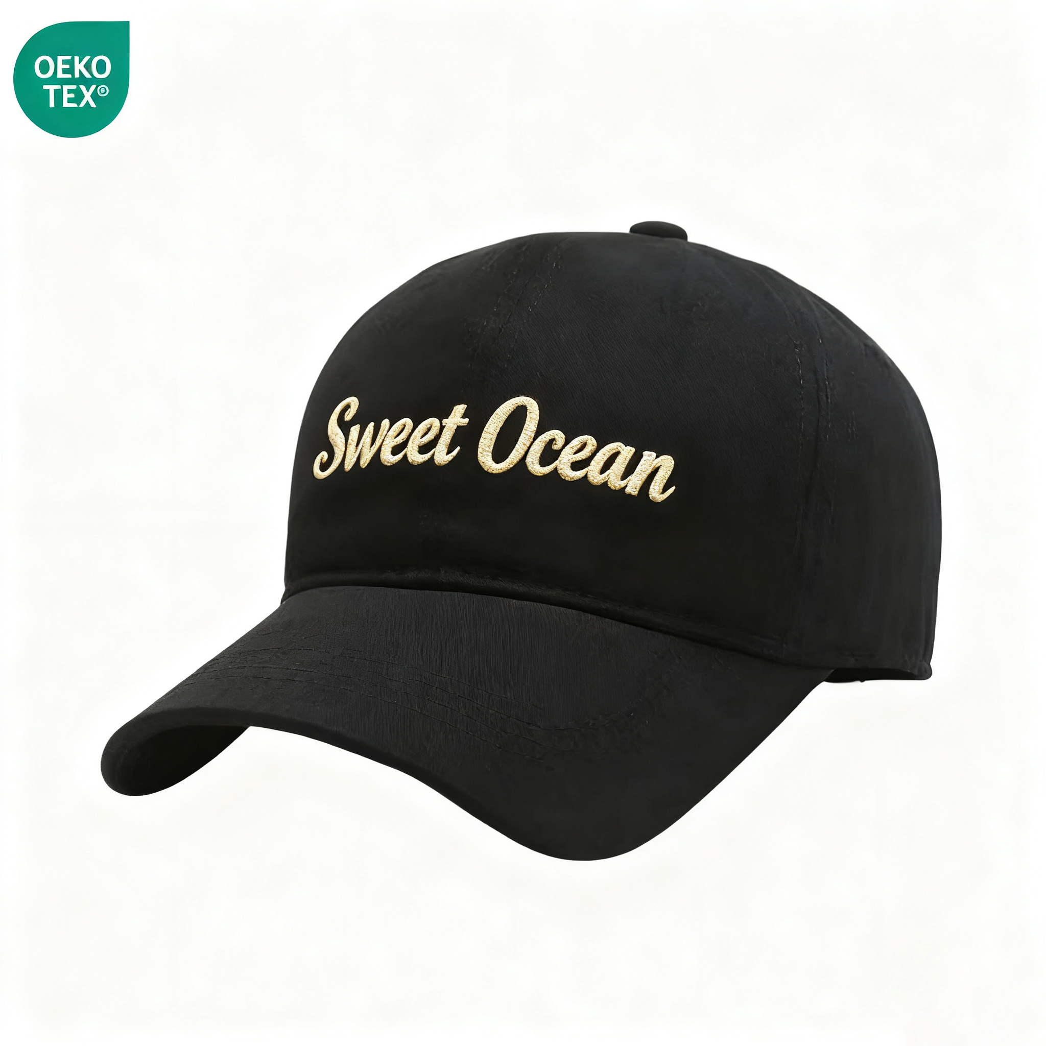 Custom 6 Panel Black Baseball Cap Sporty Style with 3D Embroidered Letter Pattern OEM Fabric Common Feature