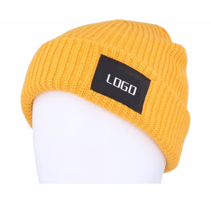 High Quality Classic Yellow Warm Knit Cap with Pom Soft Cuff Beanie Custom Logo Winter Hats for Women Men for Daily Travel Use