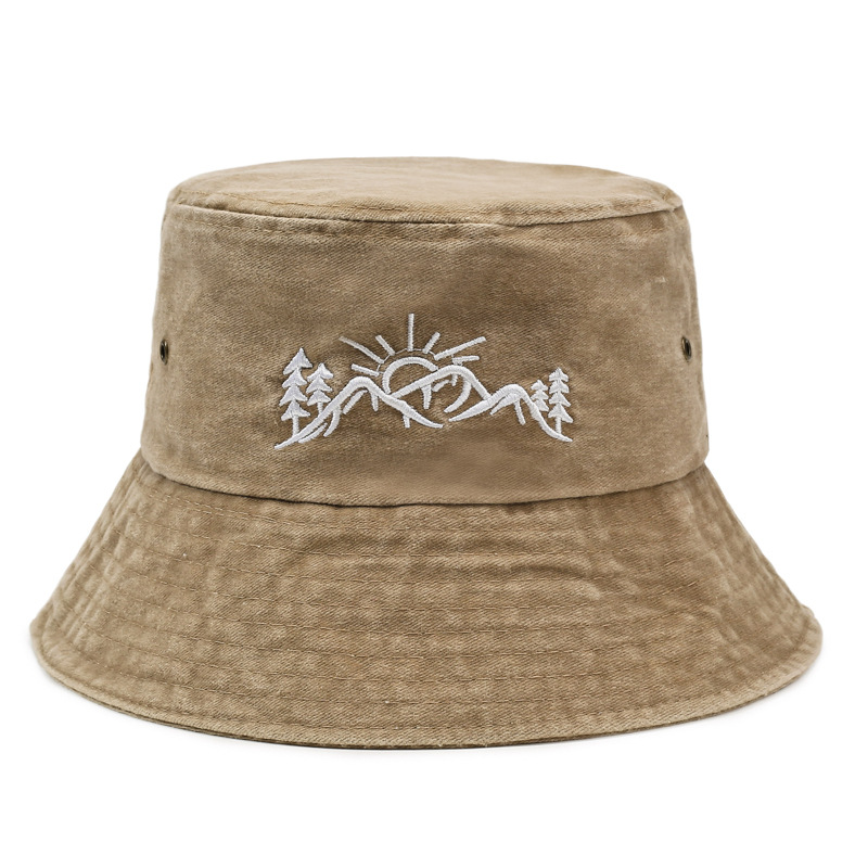 New Embroidered Fishing Hat Washed and Distressed Outdoor Fishing Sun Hat Street Bucket Hat