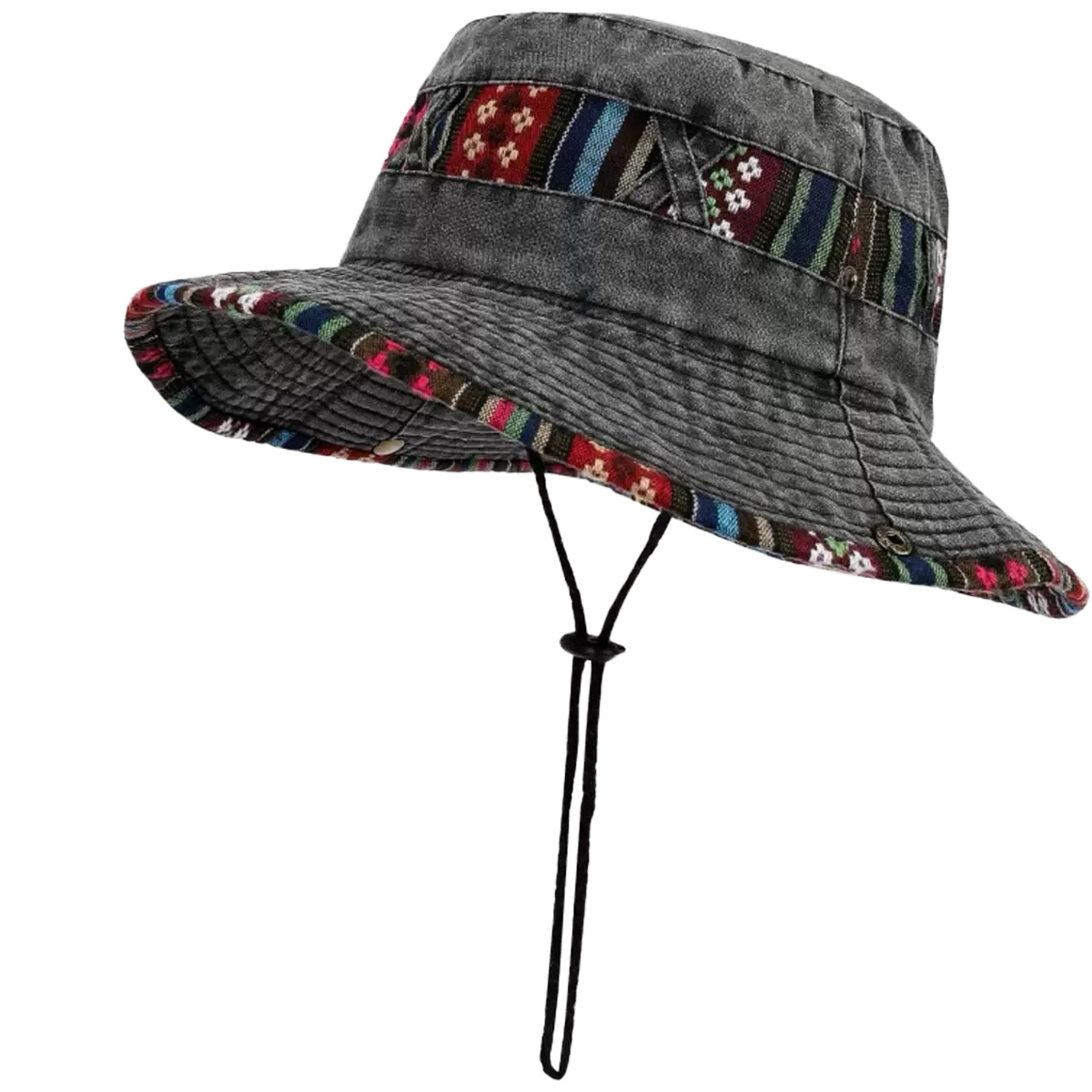 Cowboy Style Folk Embroidered Denim Fishing Hat Outdoor Sun Protection and Daily Cycling Shade for Travel