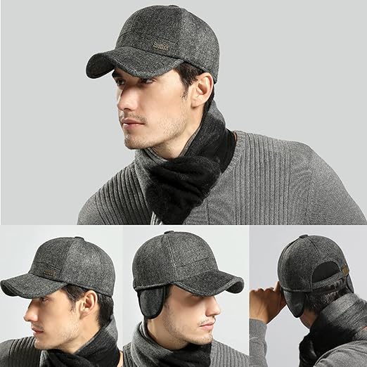 Custom Men's Winter Wool Sport Visor Hat Earflaps Business Formal Logo Stylish Outdoor Baseball Cap for Golf for Scenes