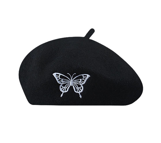 Women's Custom Embroidered Butterfly Logo Beret Hat Wholesale Winter Velvet Cap Casual Pattern for Outdoor Use